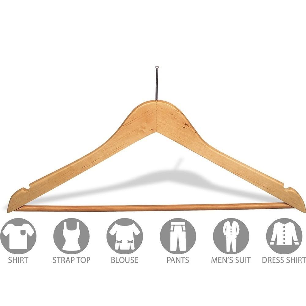Wooden Suit Hanger with Chrome Hardware, Box of 100 L292210