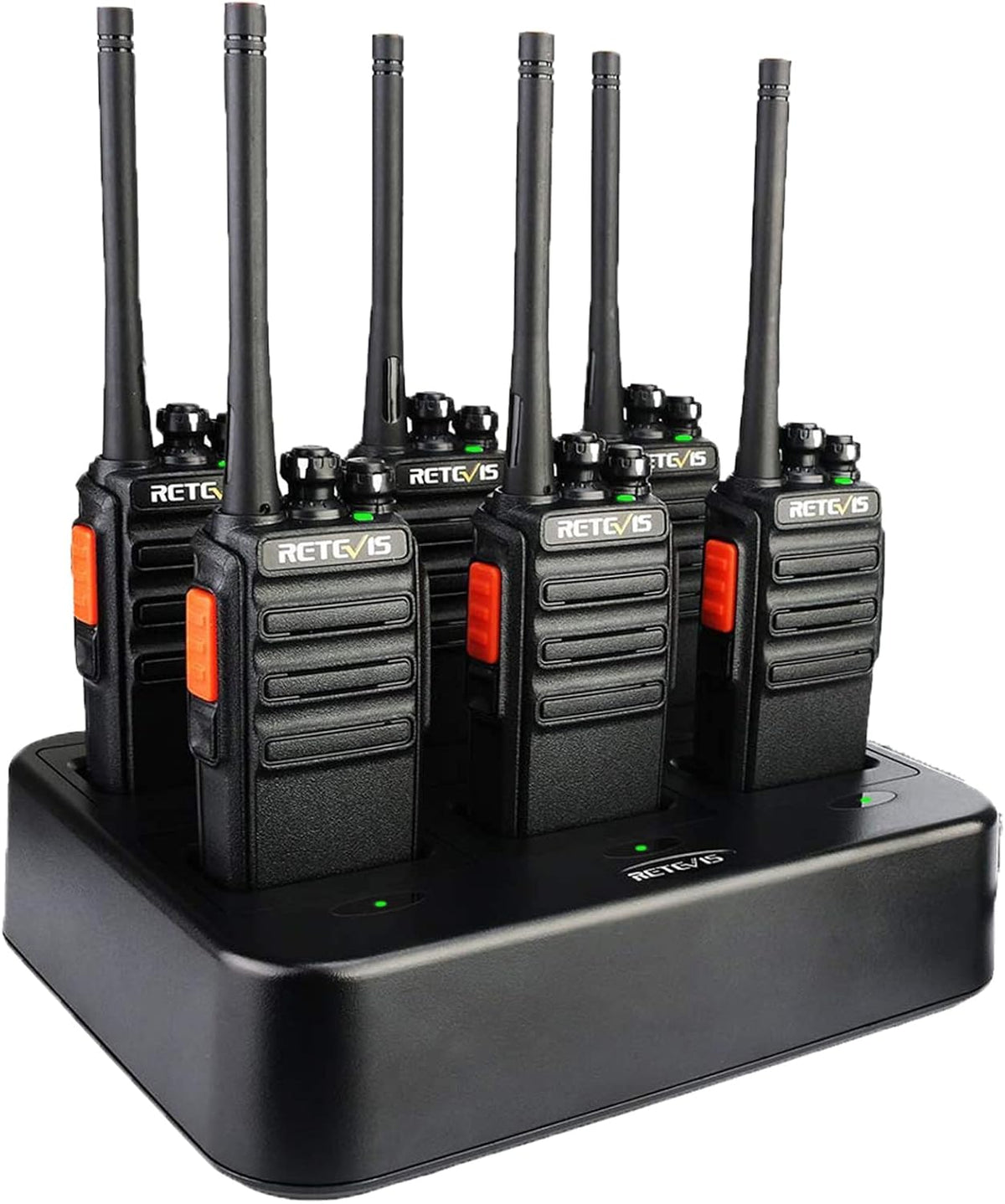 Case of 6 Portable Two Way Radios with Six-Way Multi Gang Charger I620