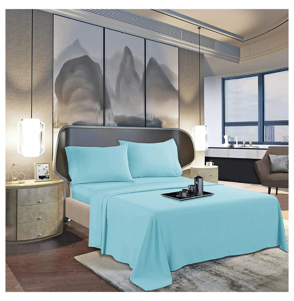 Queen 4 Piece Sheet Set, Aqua Blue V106
