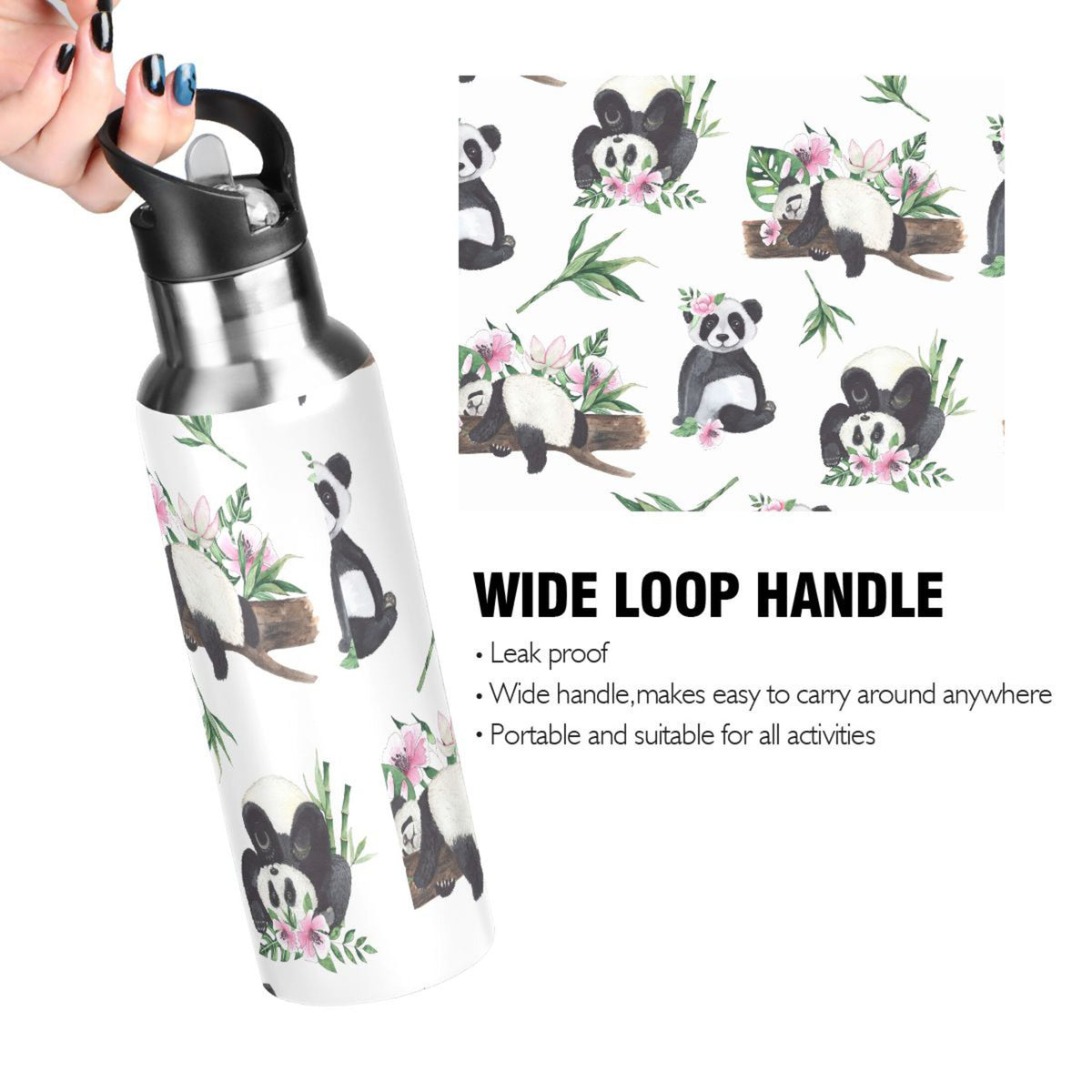 20 oz Insulated Stainless Steel Water Bottle with Straw Lid I612606