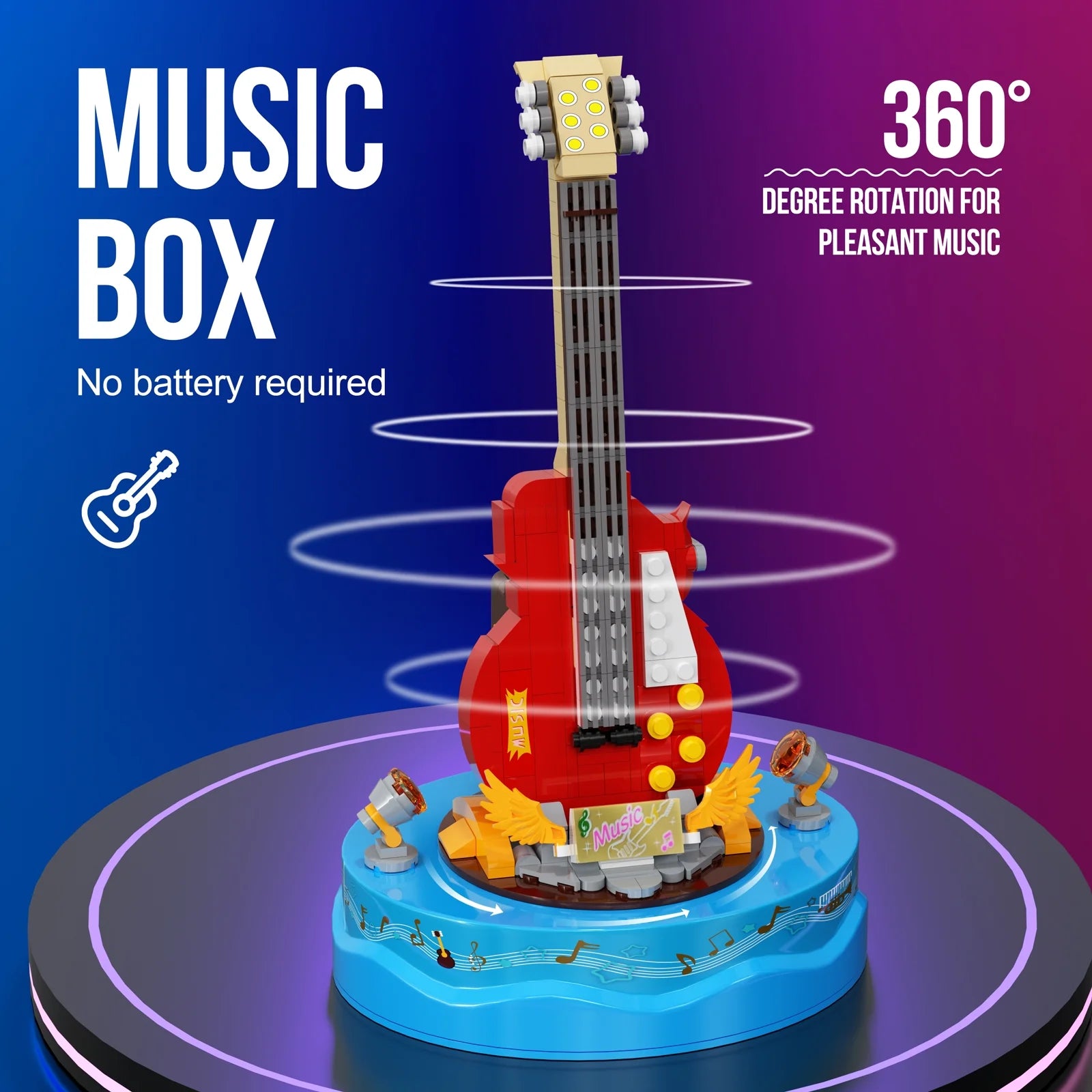 Guitar Model Building Set with Music Box Construction Creative Toys (308 Pcs) K83717