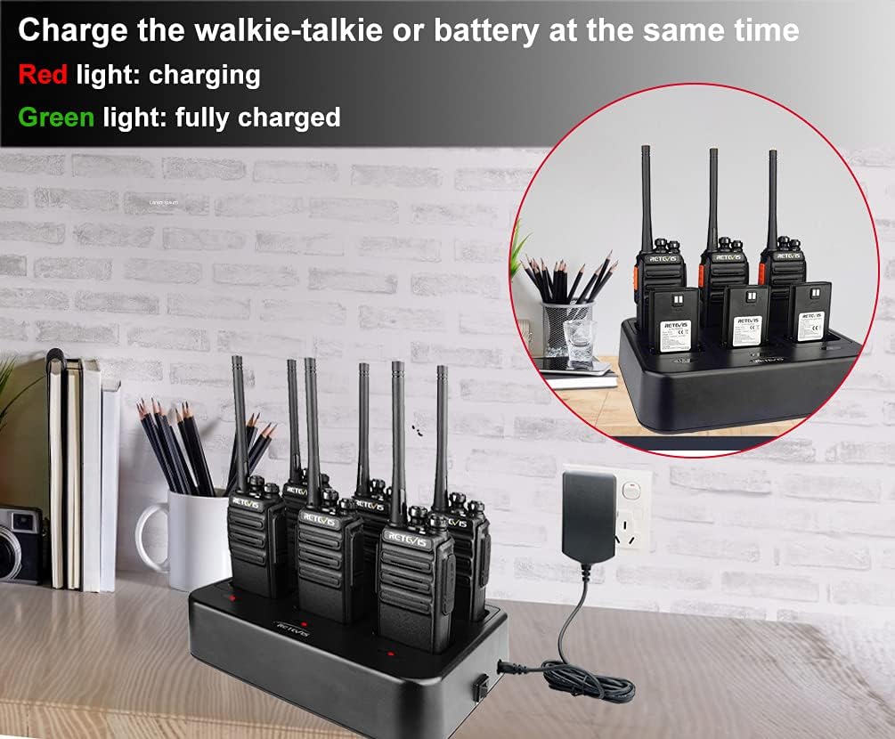 Case of 6 Portable Two Way Radios with Six-Way Multi Gang Charger I620