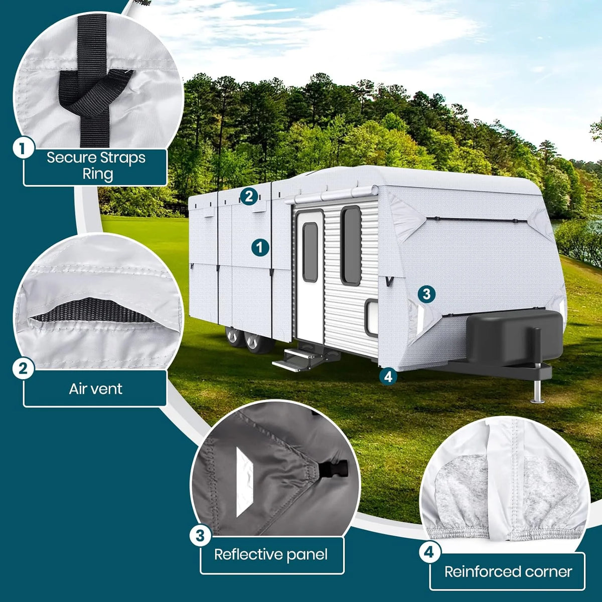 210D Ripstop Diamond Travel Trailer Cover with 4 Tire Covers P28972