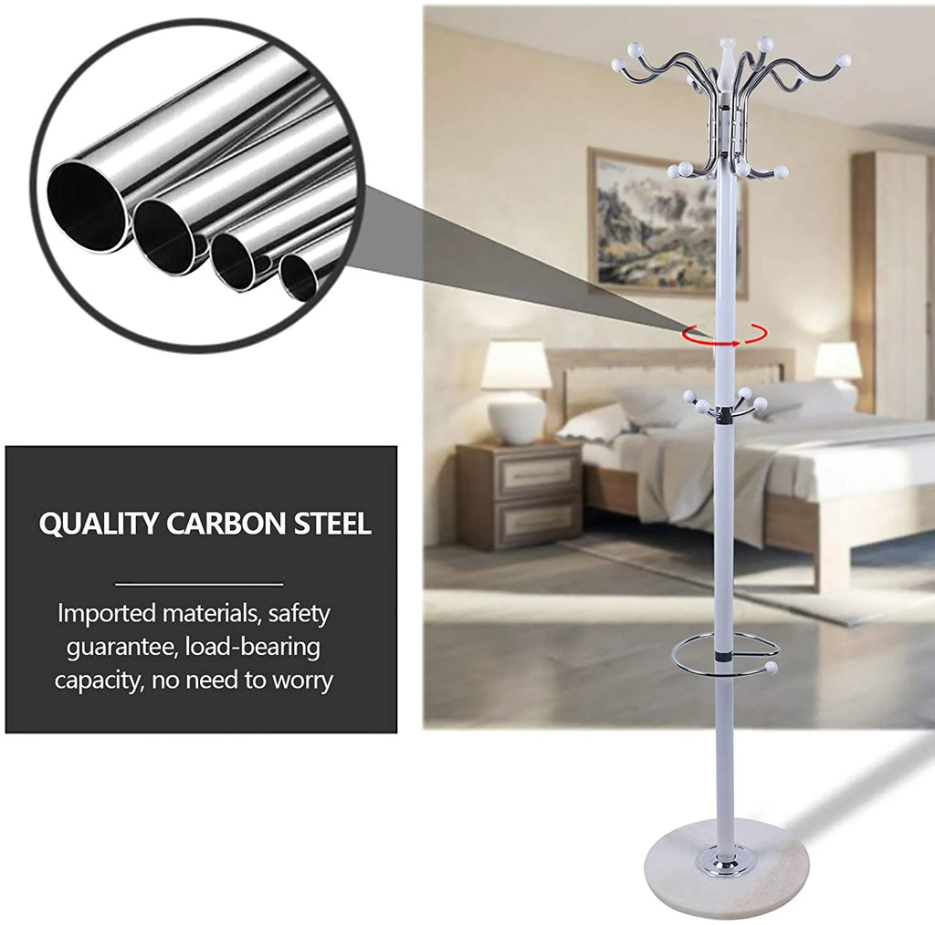 Metal Coat Tree with 16 Hooks and Marble Base N95365