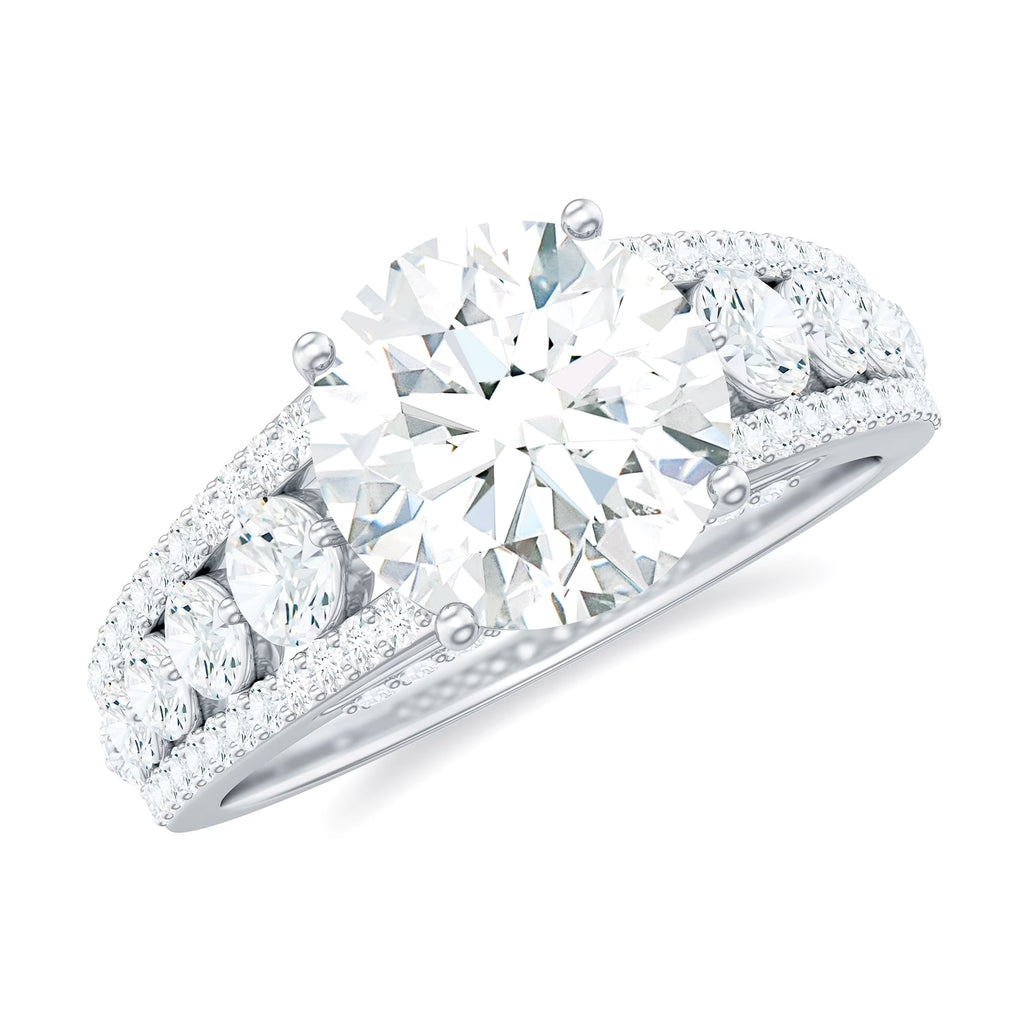 925 Sterling Silver Moissanite Solitaire Engagement Ring with Side Stones Q53403