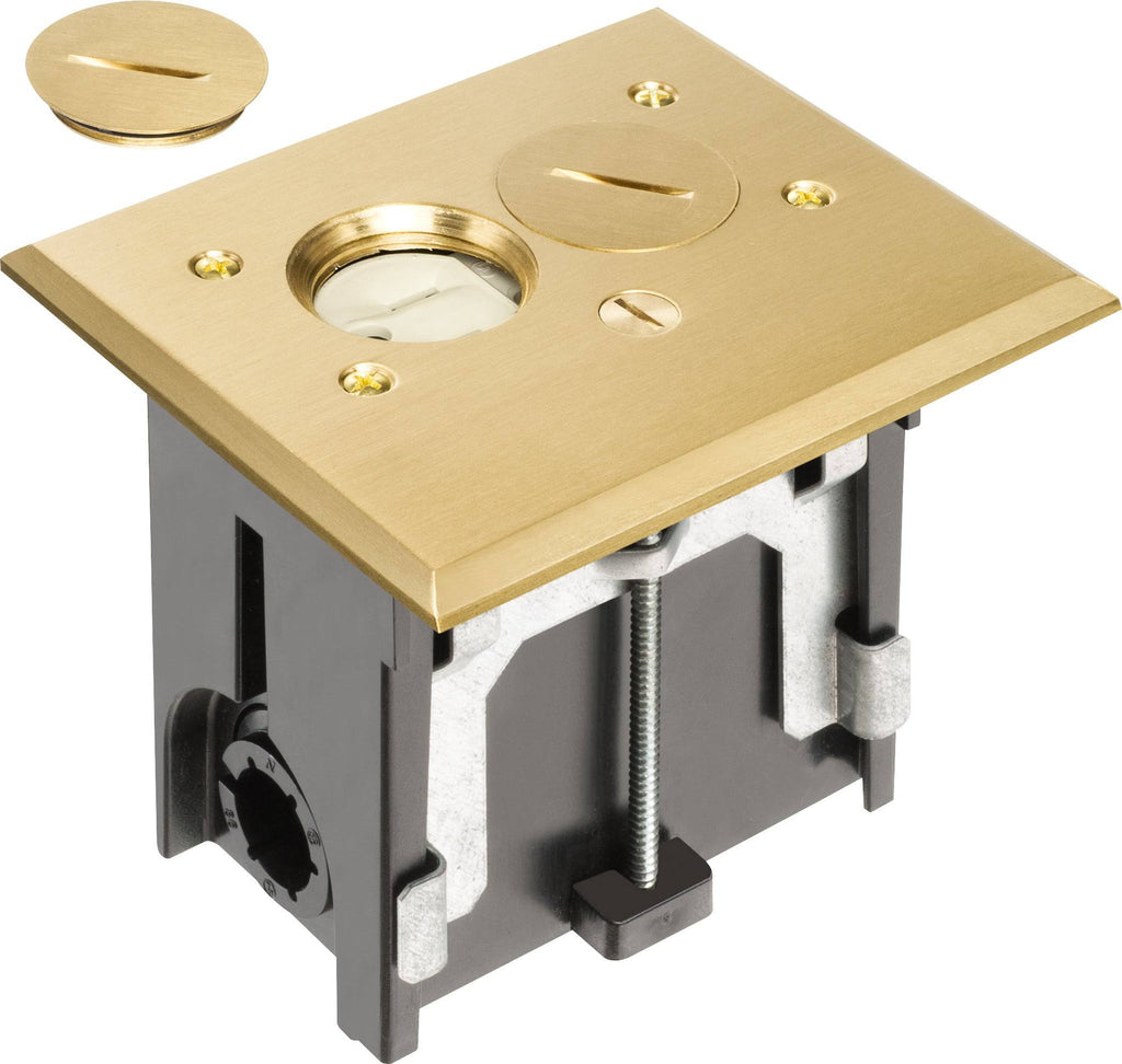 Adjustable Rectangular Floor Outlet Electrical Box Kit with Brass Metal Cover Y6171