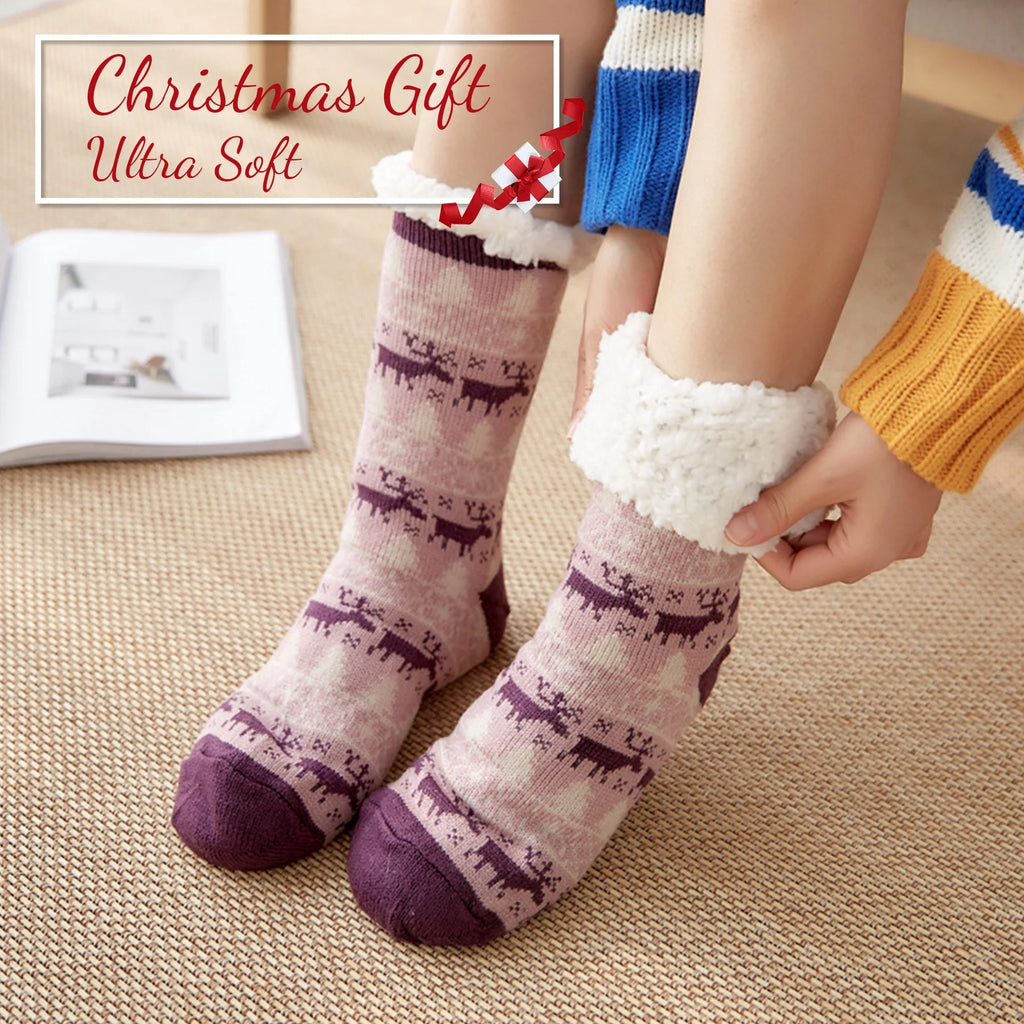3 Pairs Non Skid Warm Thermal Plush Fuzzy Slipper Socks B8457
