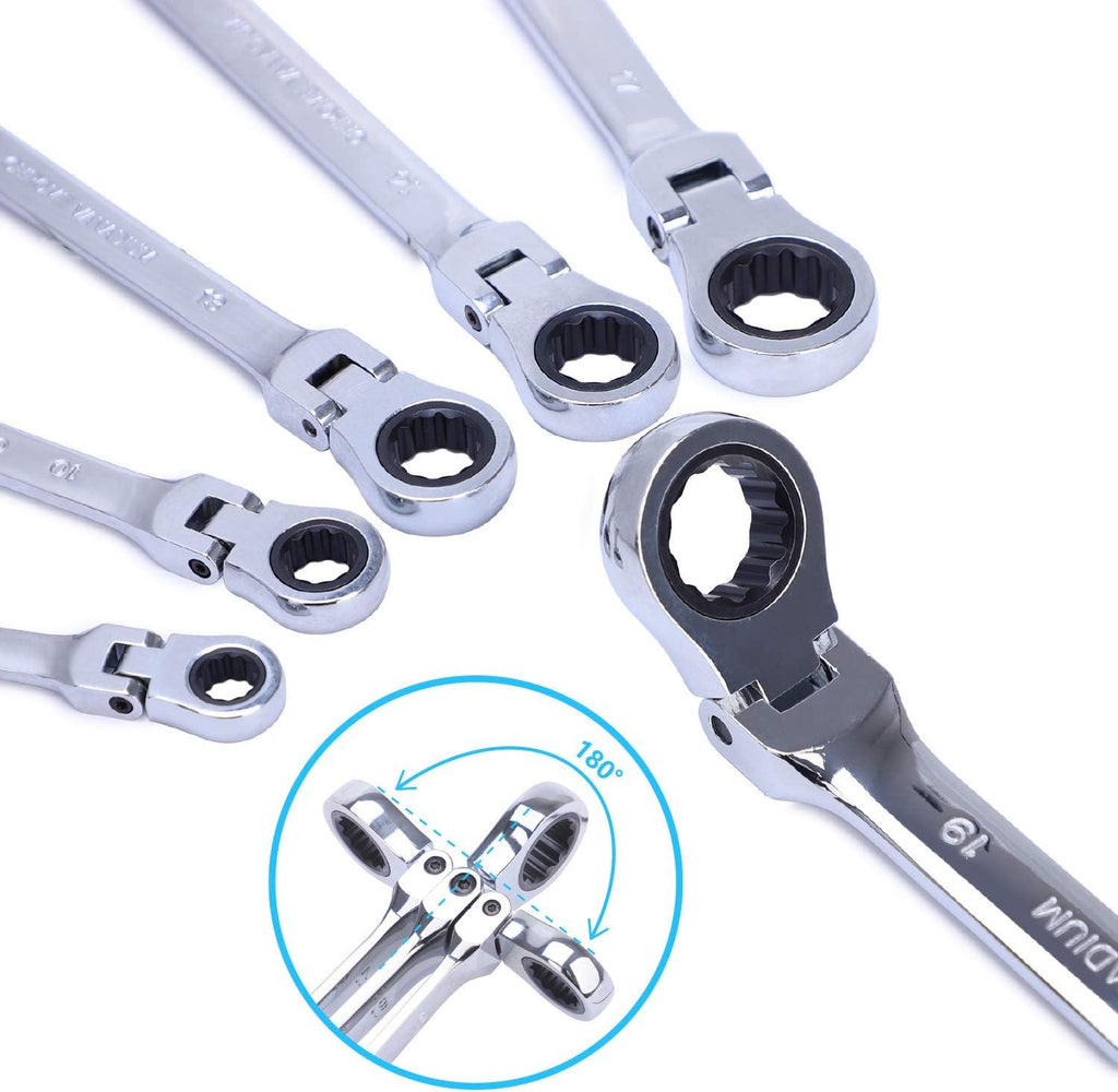 8-19mm Chrome Vanadium Steel Ratchet Wrench Set with Organizer Pouch, 6-Piece Pack of 2 B652