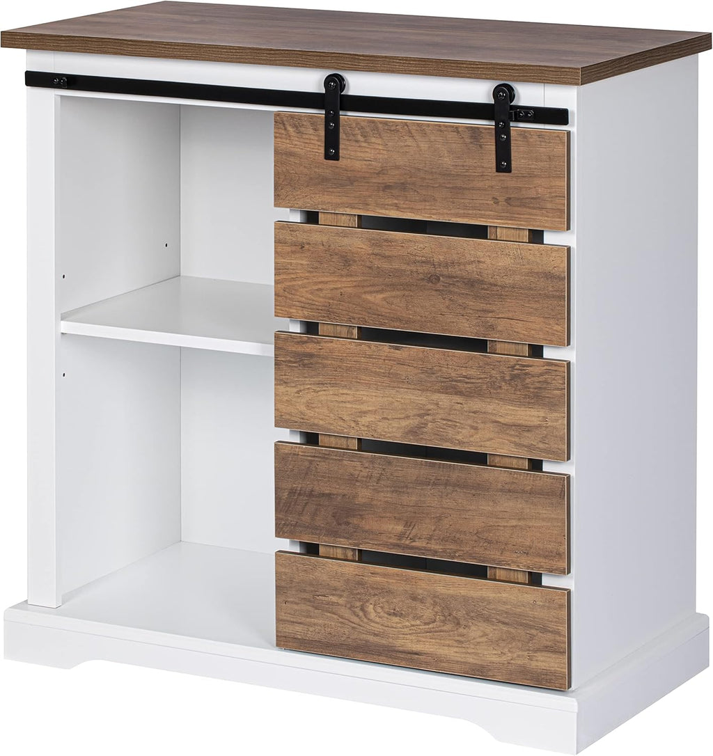 Farmhouse Sliding Slat Door Storage Console with Barn Door S911311