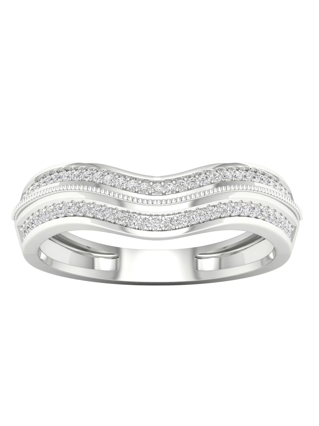 1/6Ct TDW Diamond 10k White Gold Contour Wedding Band L3329