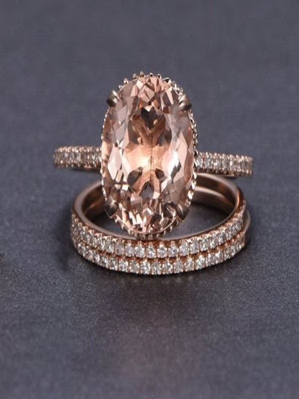 Trio Ring Set In 10K Rose Gold With Engagement Ring And 2 Wedding Bands M8344