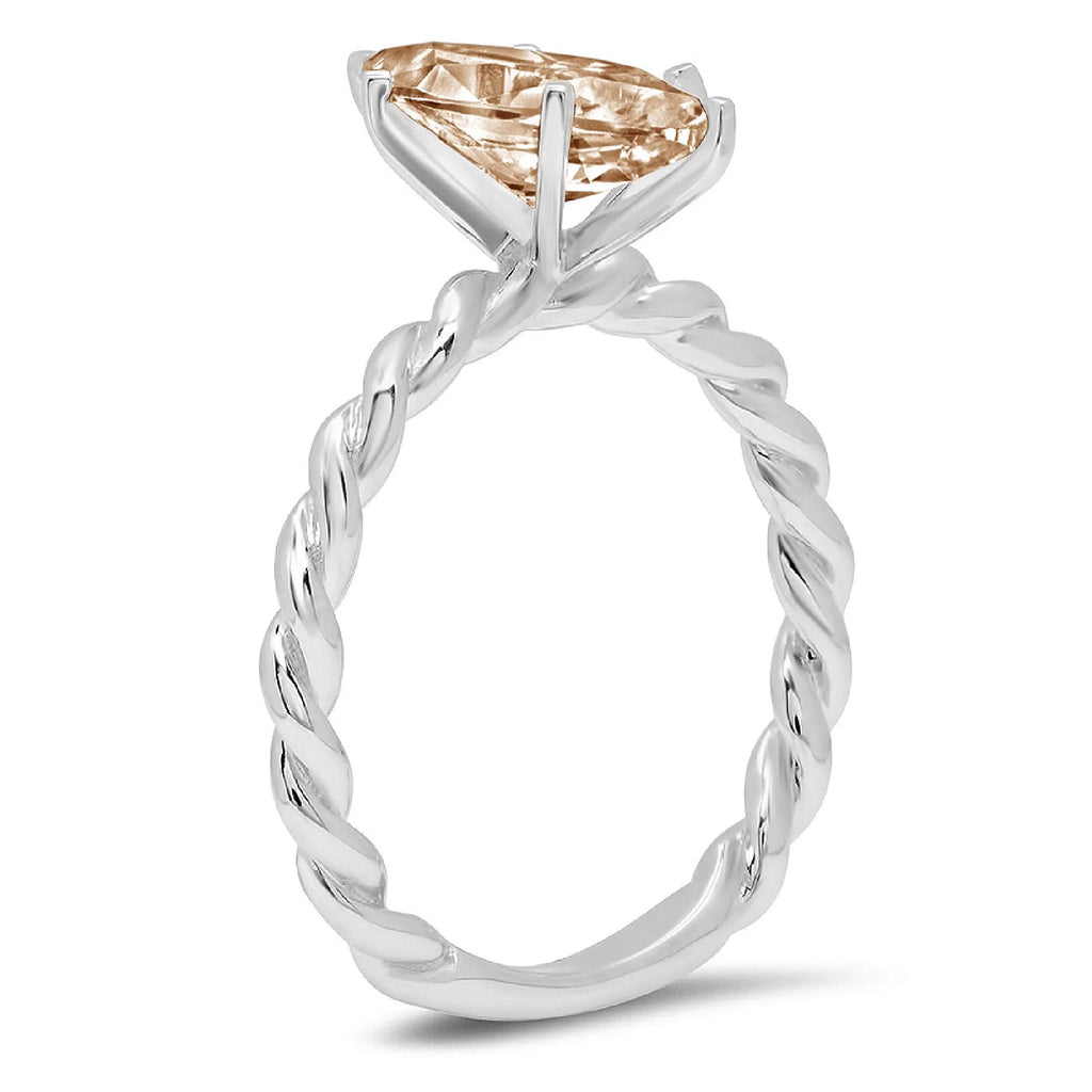 Heart Cut Brown Champagne Simulated Diamond 18k White Gold Solitaire Ring Size 3.5 J74924