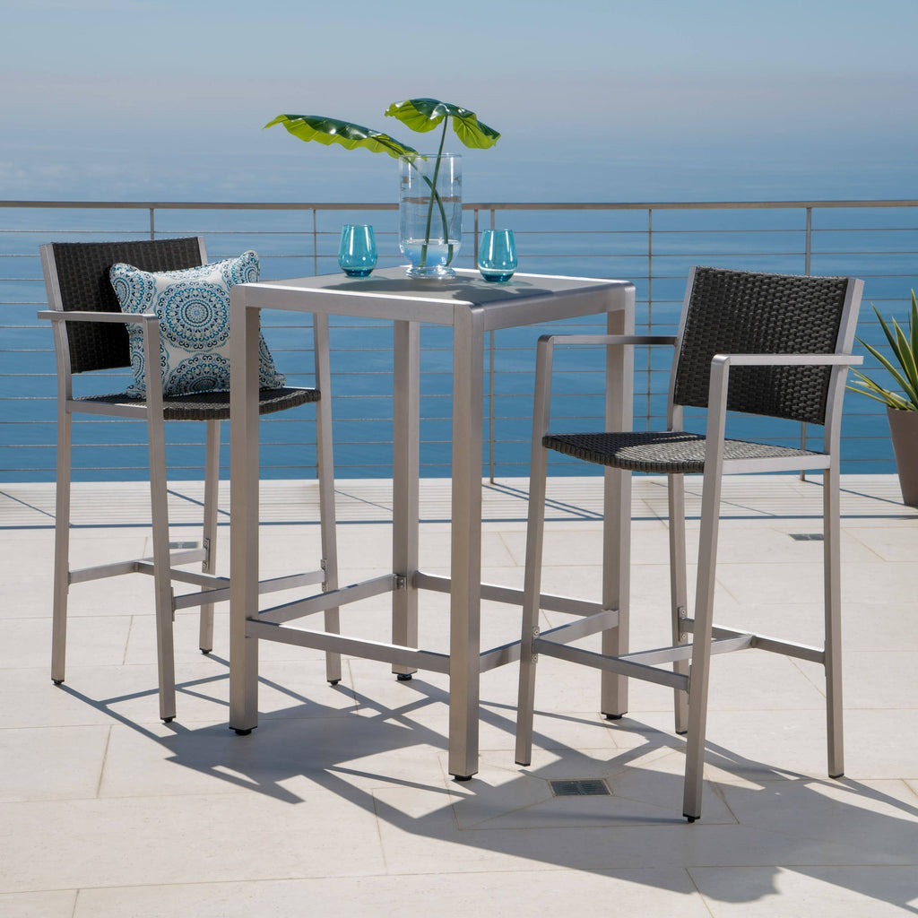 Outdoor 3-Piece Bar Set with Glass Table Top Z60313