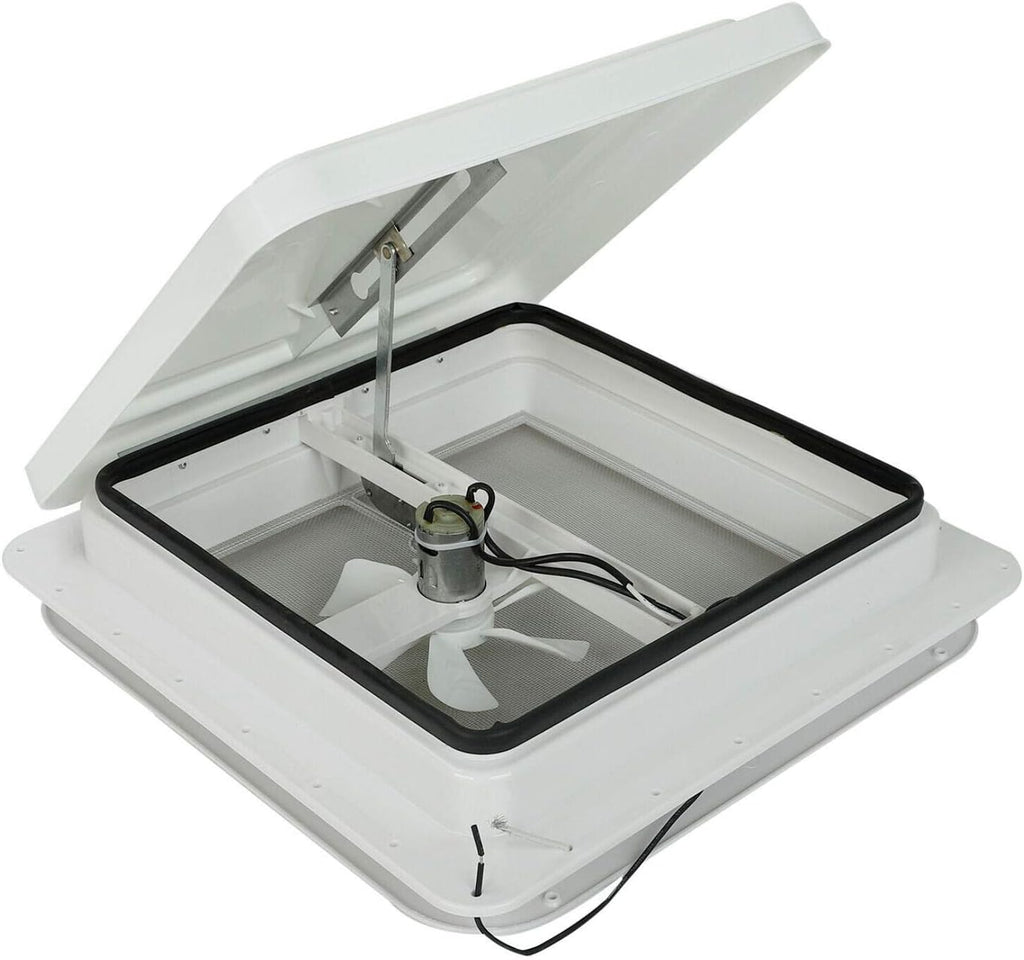 14 RV Roof Vent Cover Kit White Lid with 12V RV Vent Fan 6 Blades Q227