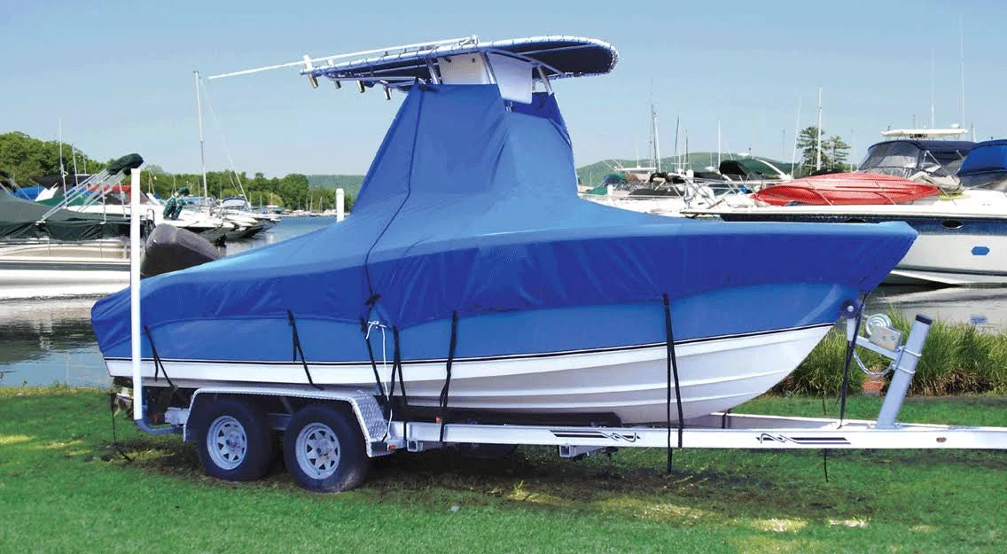 Boat Cover with Fixed T-Tops and Bow Rails P310