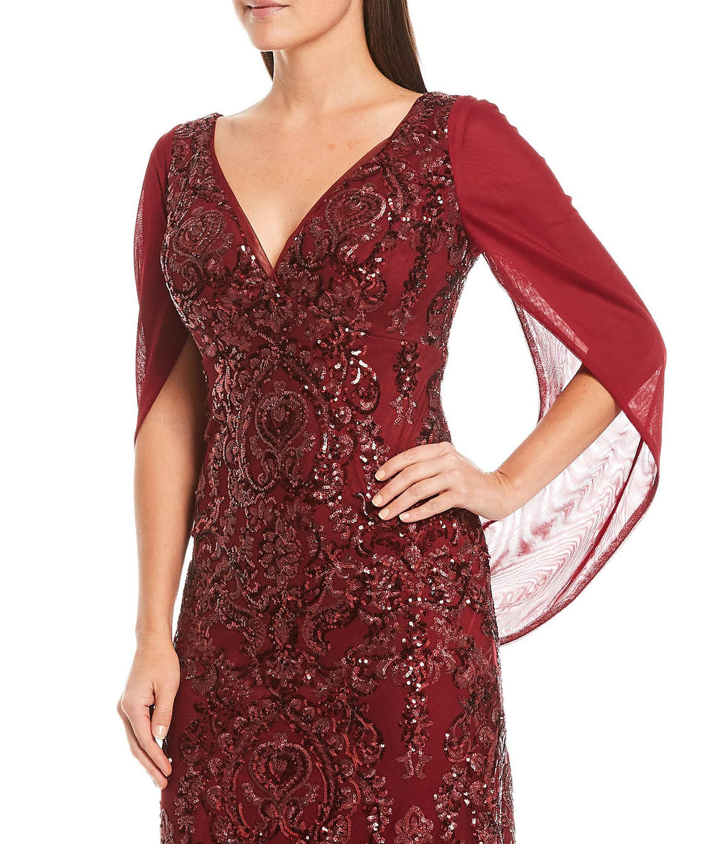 Navy Sequin Drape-Back Cape Gown A6218