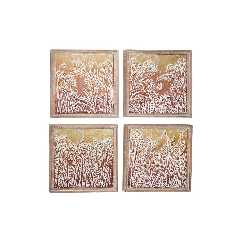 Metal Gold and Copper Embossed Botanical Floral Wall Decor Set of 4 Y4488