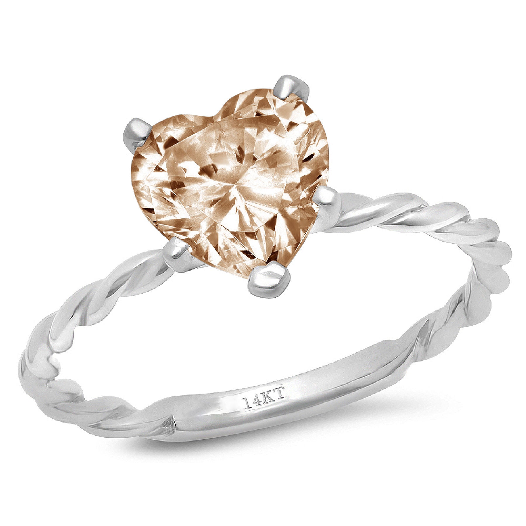 Heart Cut Brown Champagne Simulated Diamond 18k White Gold Solitaire Ring Size 3.5 J74924