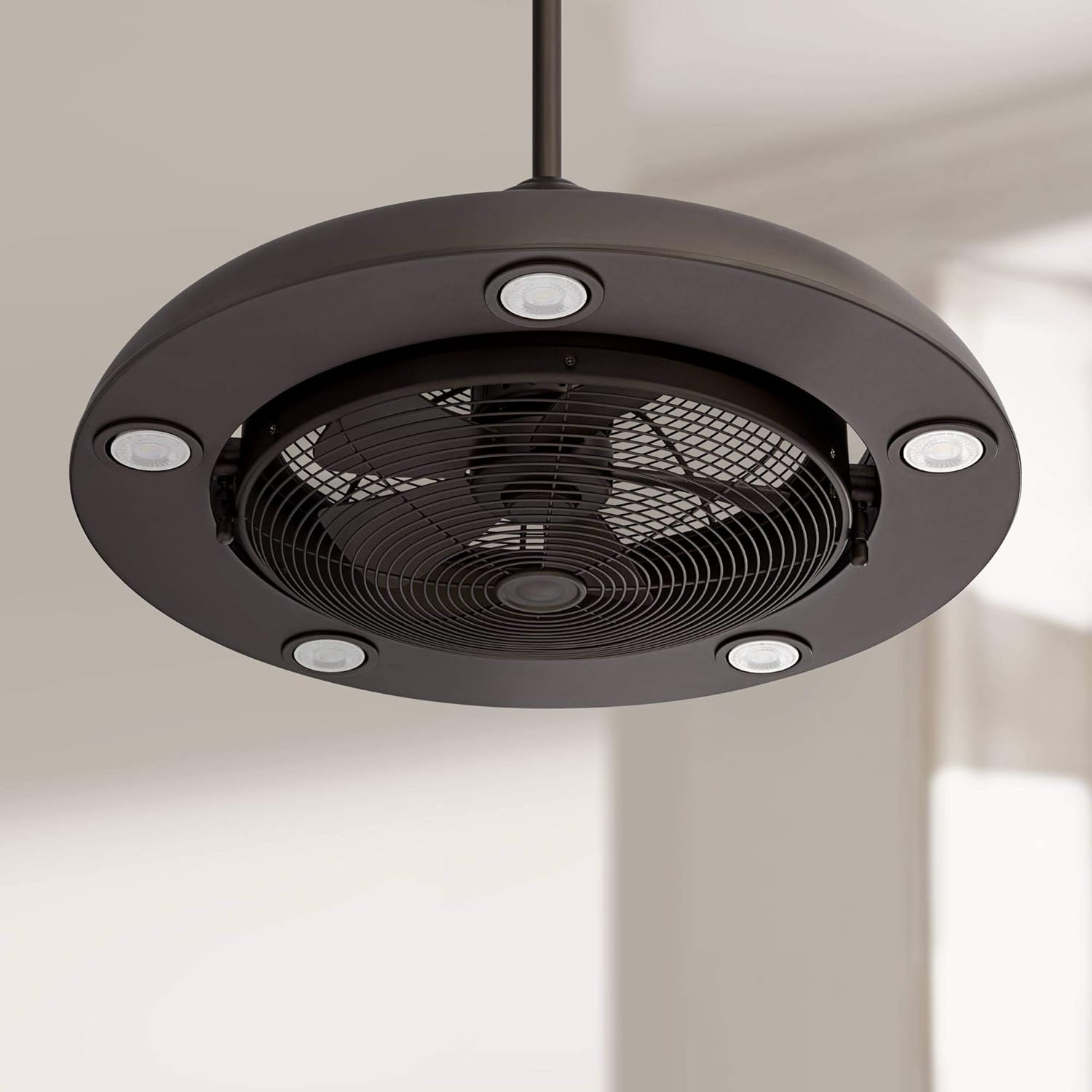 Modern Retro Indoor Ceiling Fan with Light LED Remote Control Bronze Cage K602347