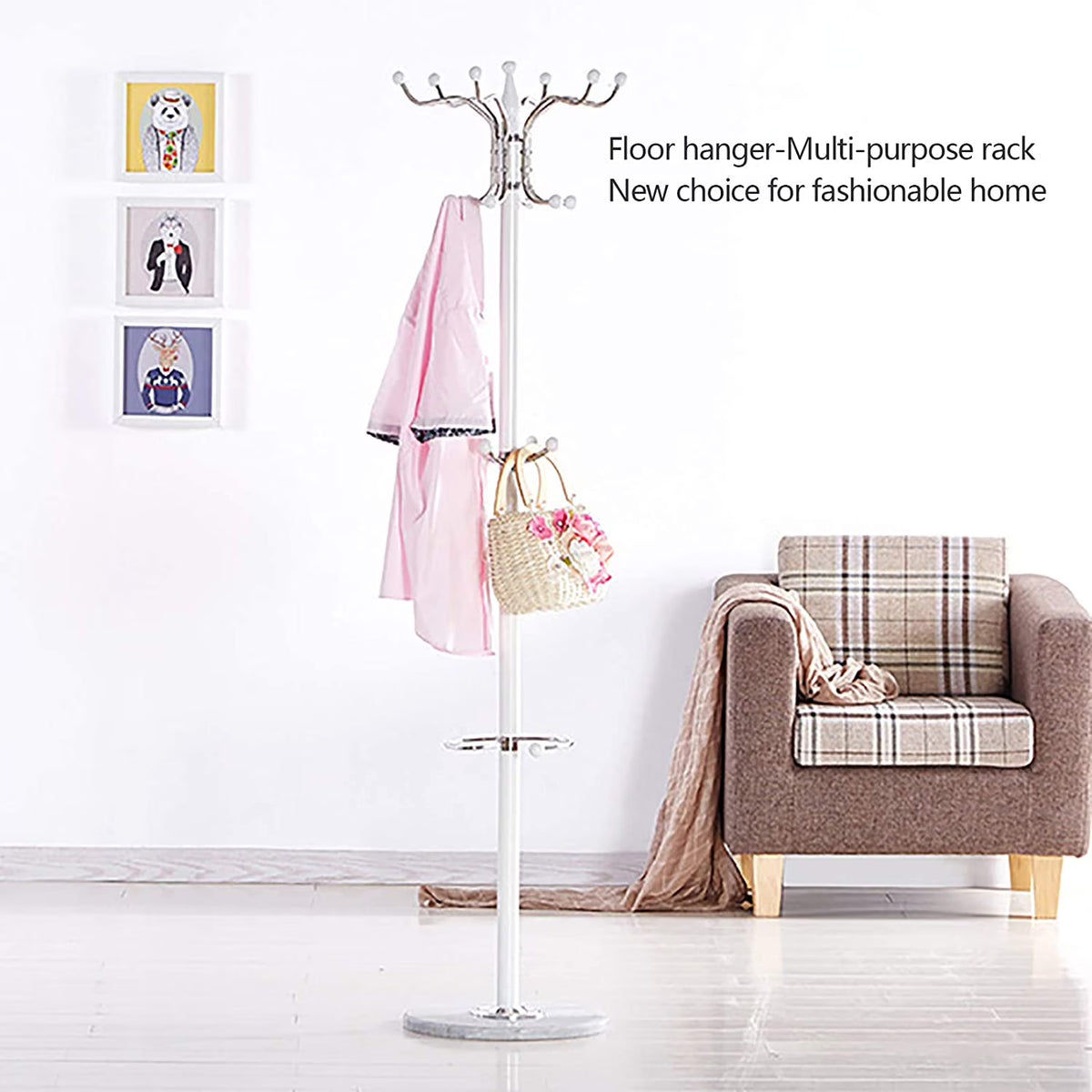 Metal Coat Tree with 16 Hooks and Marble Base N95365