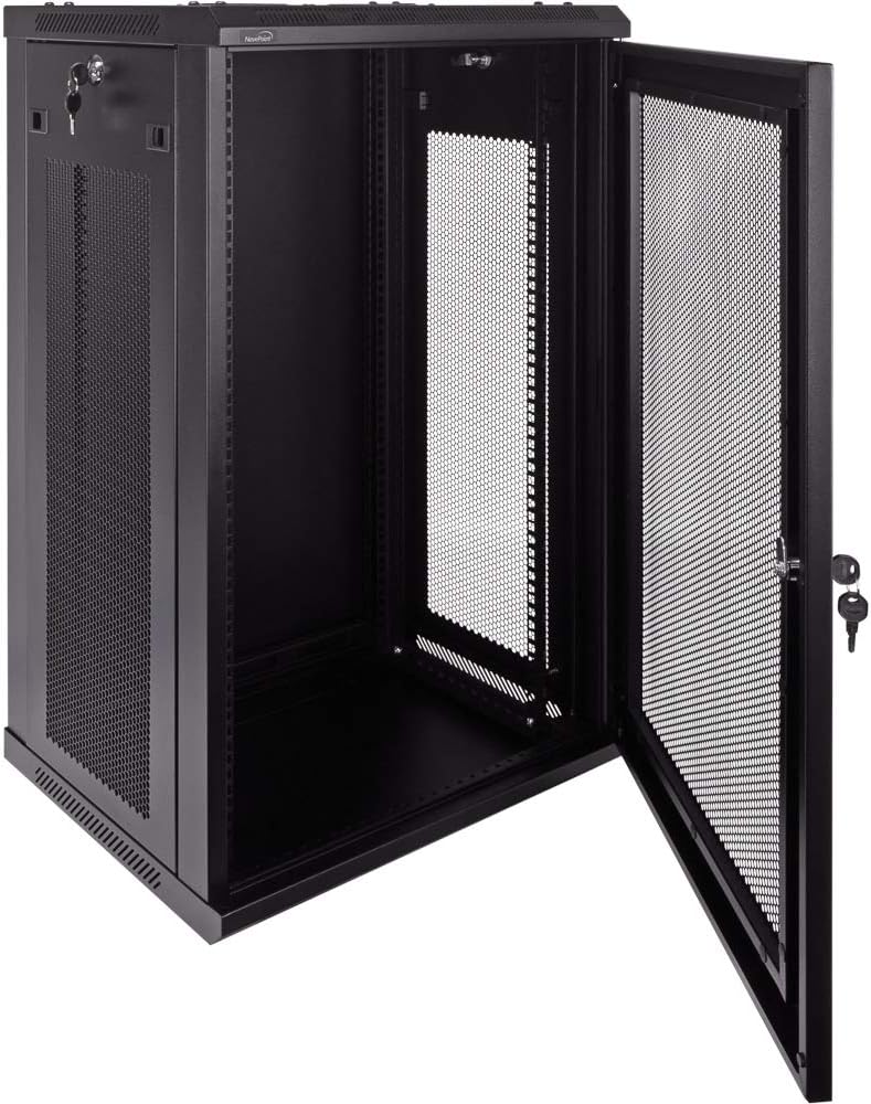 18U Wallmount Cabinet Enclosure 19-Inch Server Network Rack with Locking Perforated Door 16-Inches Deep Black C1323