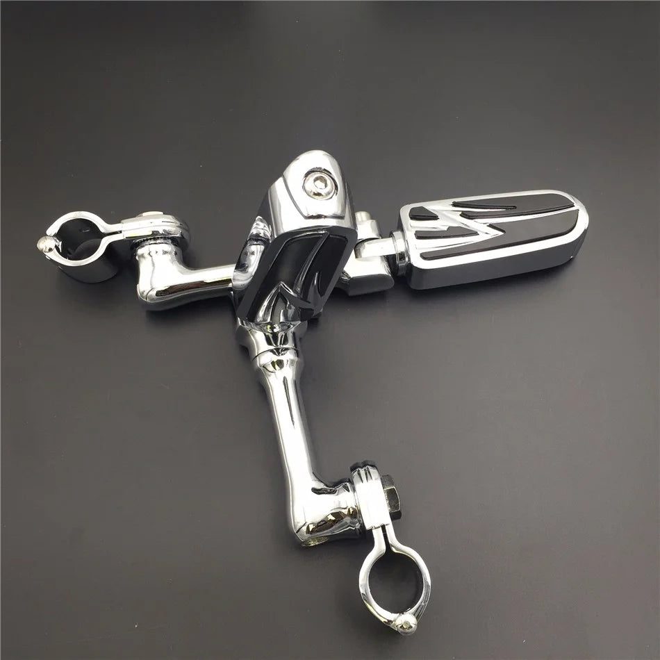 Chrome Angled Mounting Kit Foot Peg for Bike with 1.25" Front Engine Guard Frame Tube A366