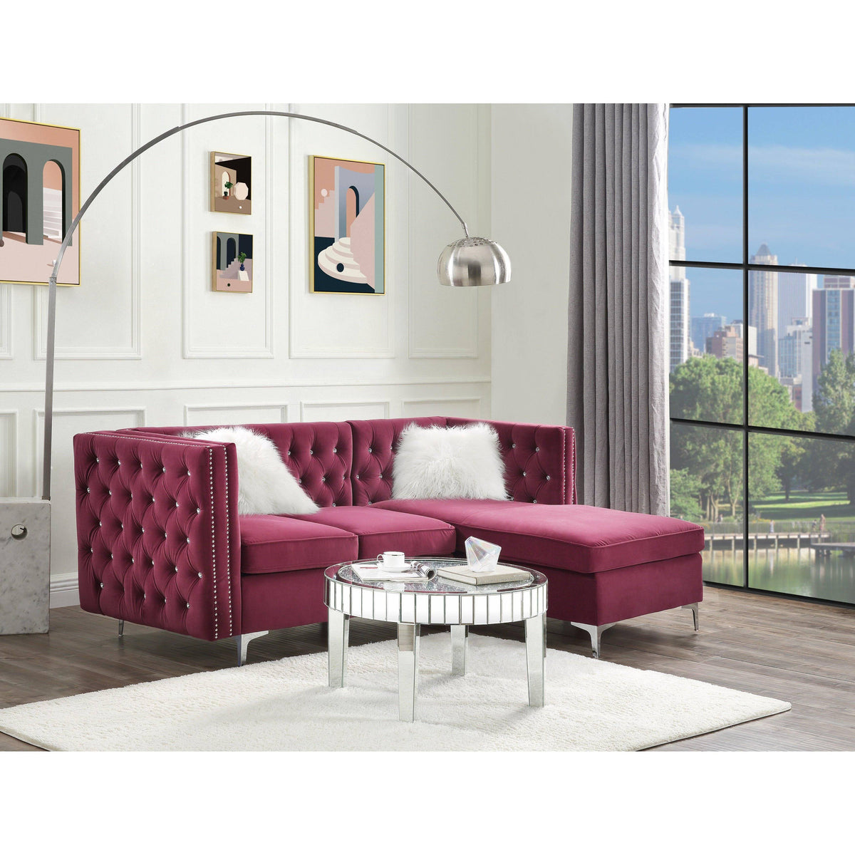 Burgundy Velvet Modular Sectional Chaise U454