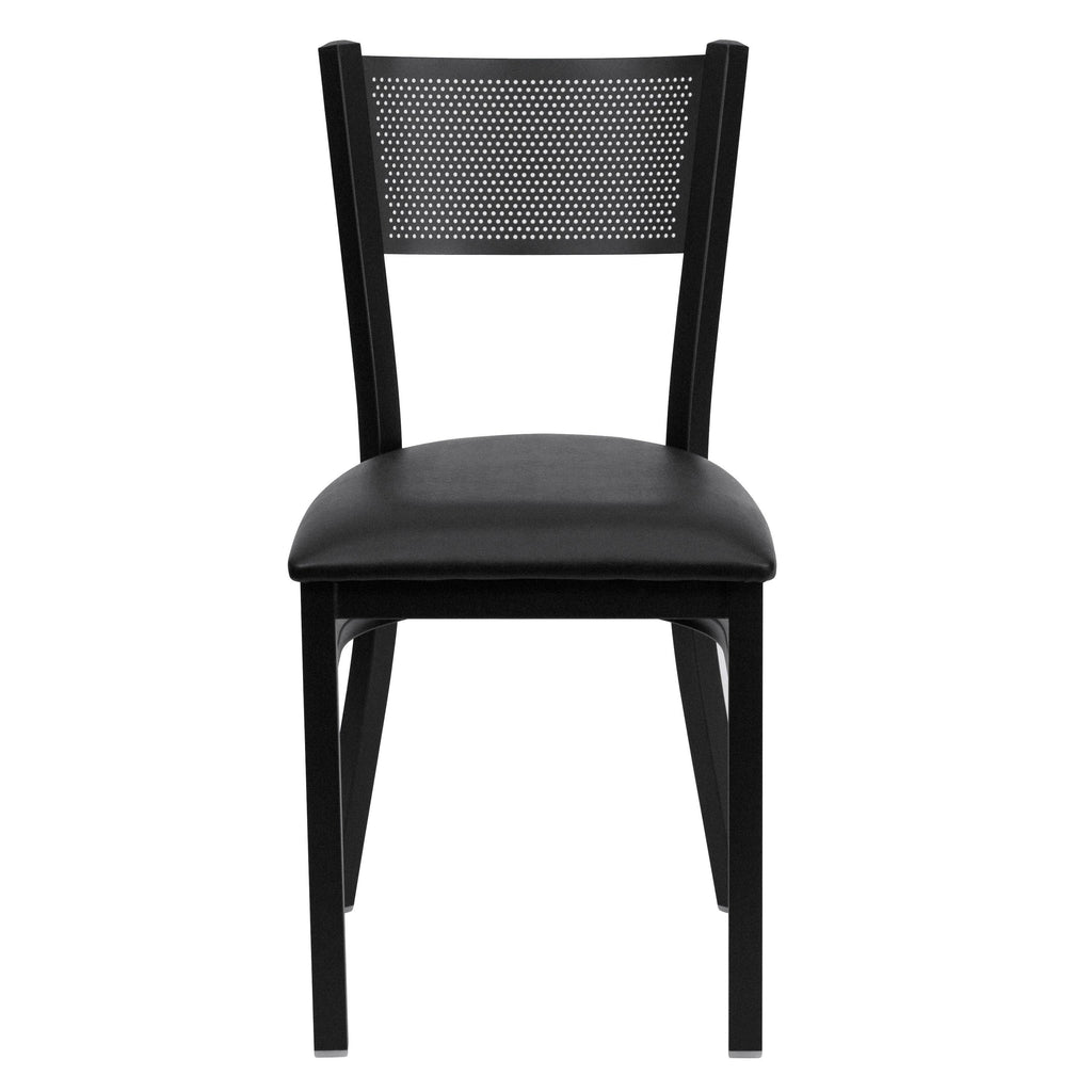 Black Grid Back Metal Restaurant Chair with Black Vinyl Seat X745693