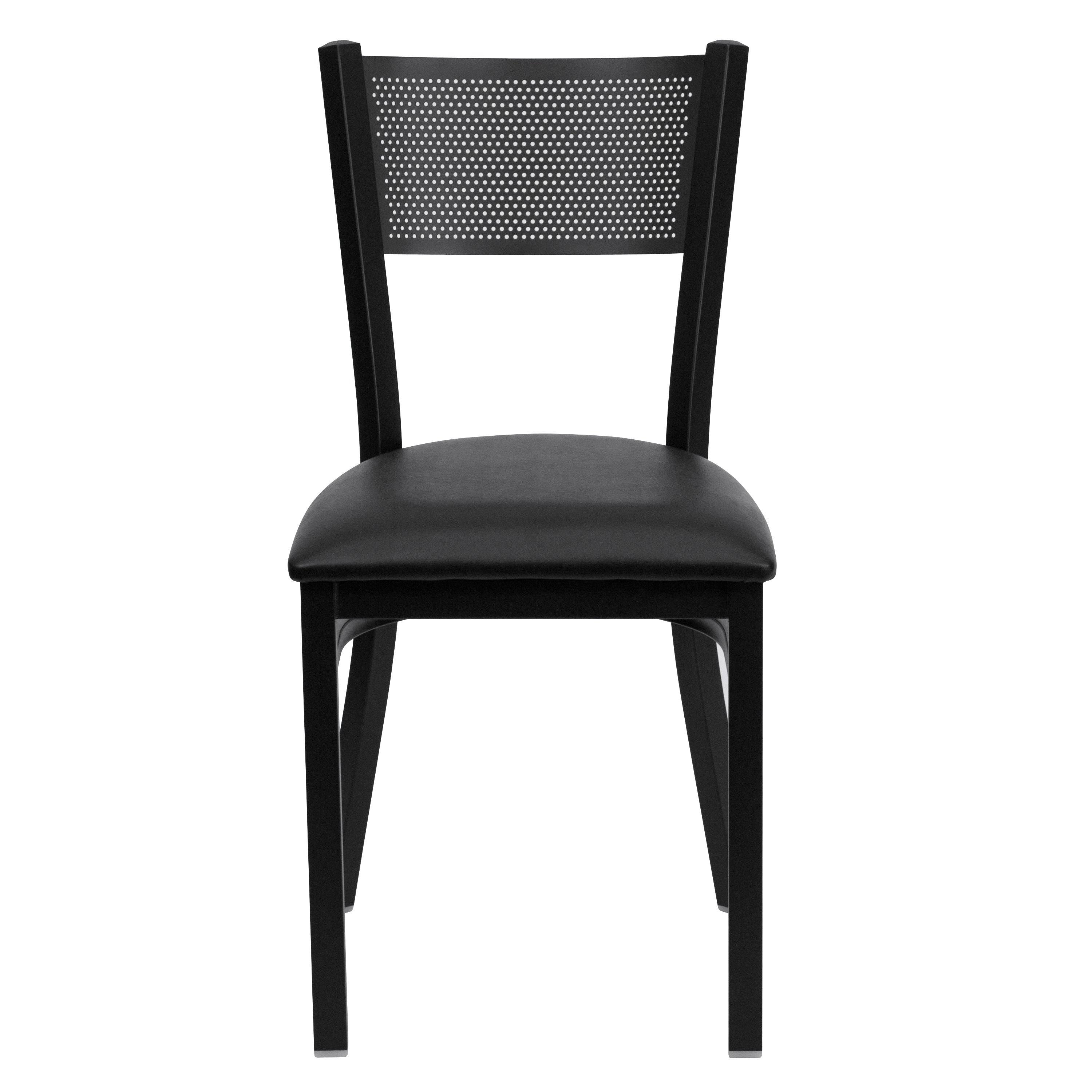 Black Grid Back Metal Restaurant Chair with Black Vinyl Seat X745693