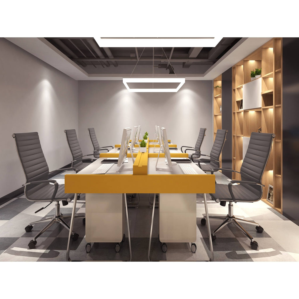 Grey Ribbed PU Leather High Back Office Chair M243856