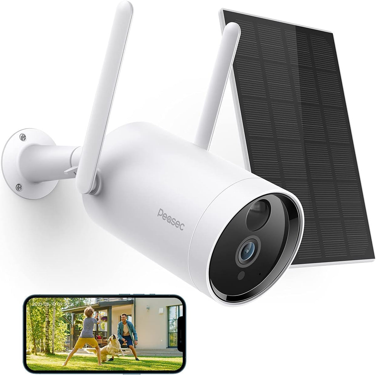 Solar Security Camera, 1080P Wireless Night Vision Outdoor Security Camera, Rechargeable Battery WiFi Security Camera with Human & Motion Detection, IP65 R89099