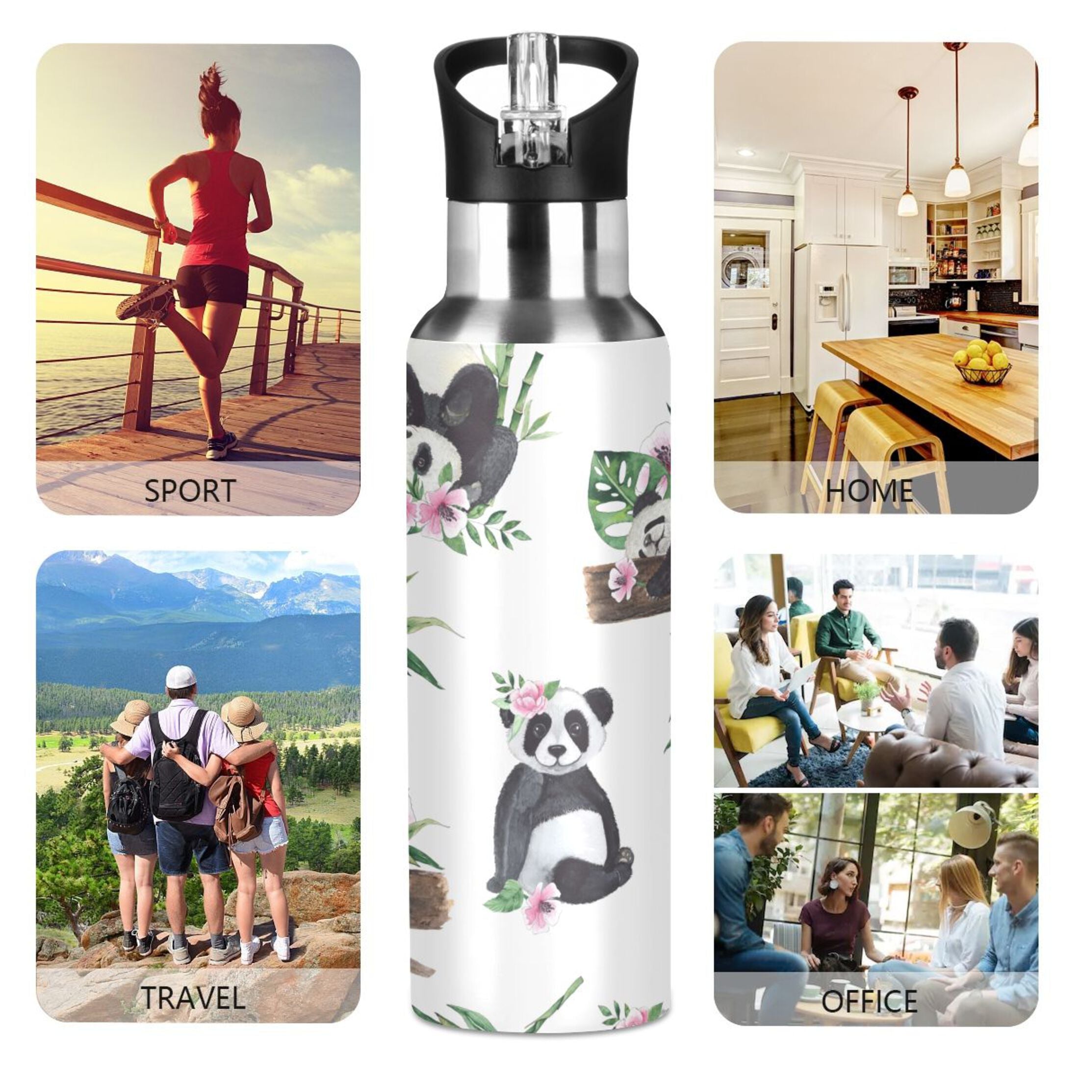 20 oz Insulated Stainless Steel Water Bottle with Straw Lid I612606