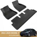 Black All-Weather Waterproof Floor Mats for Tesla Model Y 2020 2021 2022 Custom Fit XPE Car Floor Liners Cargo Tray Trunk Snowproof 1st & 2nd Row X316