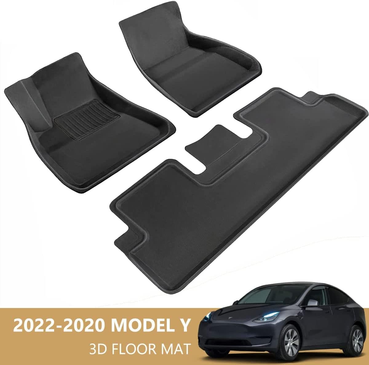 Black All-Weather Waterproof Floor Mats for Tesla Model Y 2020 2021 2022 Custom Fit XPE Car Floor Liners Cargo Tray Trunk Snowproof 1st & 2nd Row X316