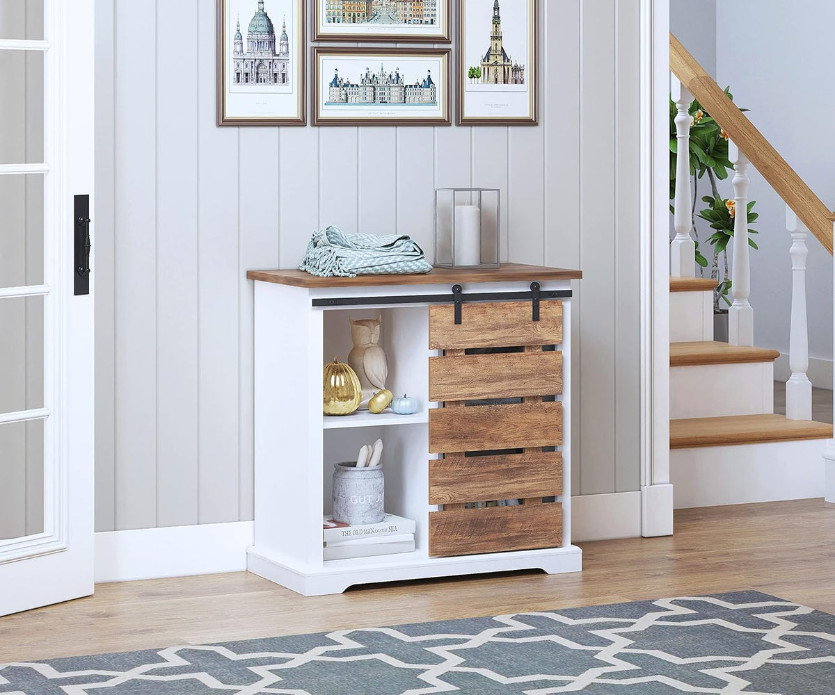 Farmhouse Sliding Slat Door Storage Console with Barn Door S911311