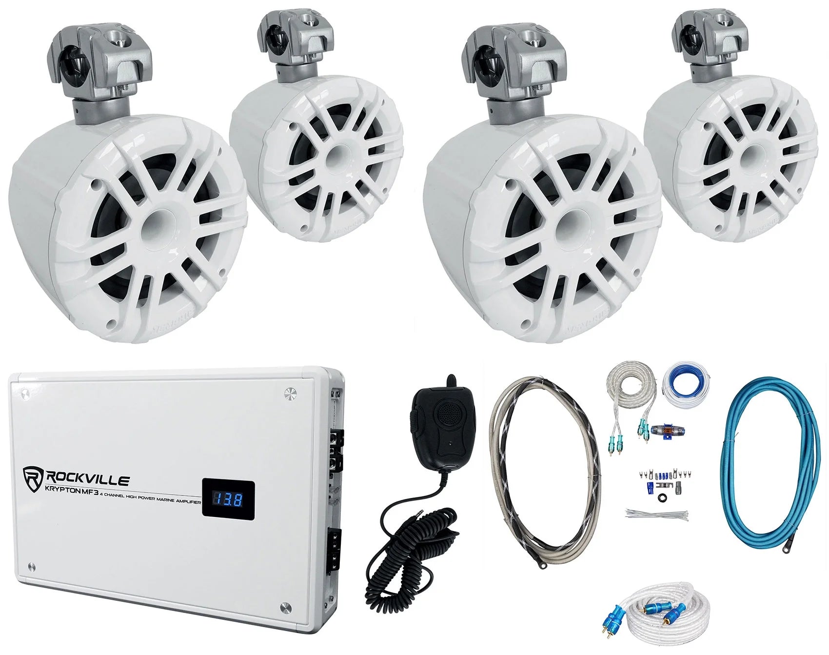 White 6.5" Marine Wakeboard Tower Speakers with Amplifier and Amp Kit V895
