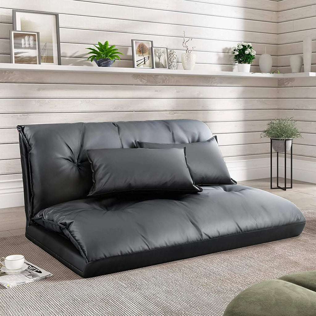 Adjustable Floor Sofa Bed with 2 Pillows, 5 Reclining Position, Black Z229957
