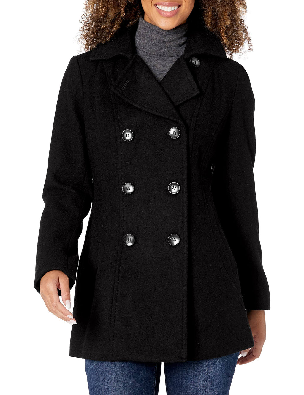 Black Wool-Blend Peacoat Q60546