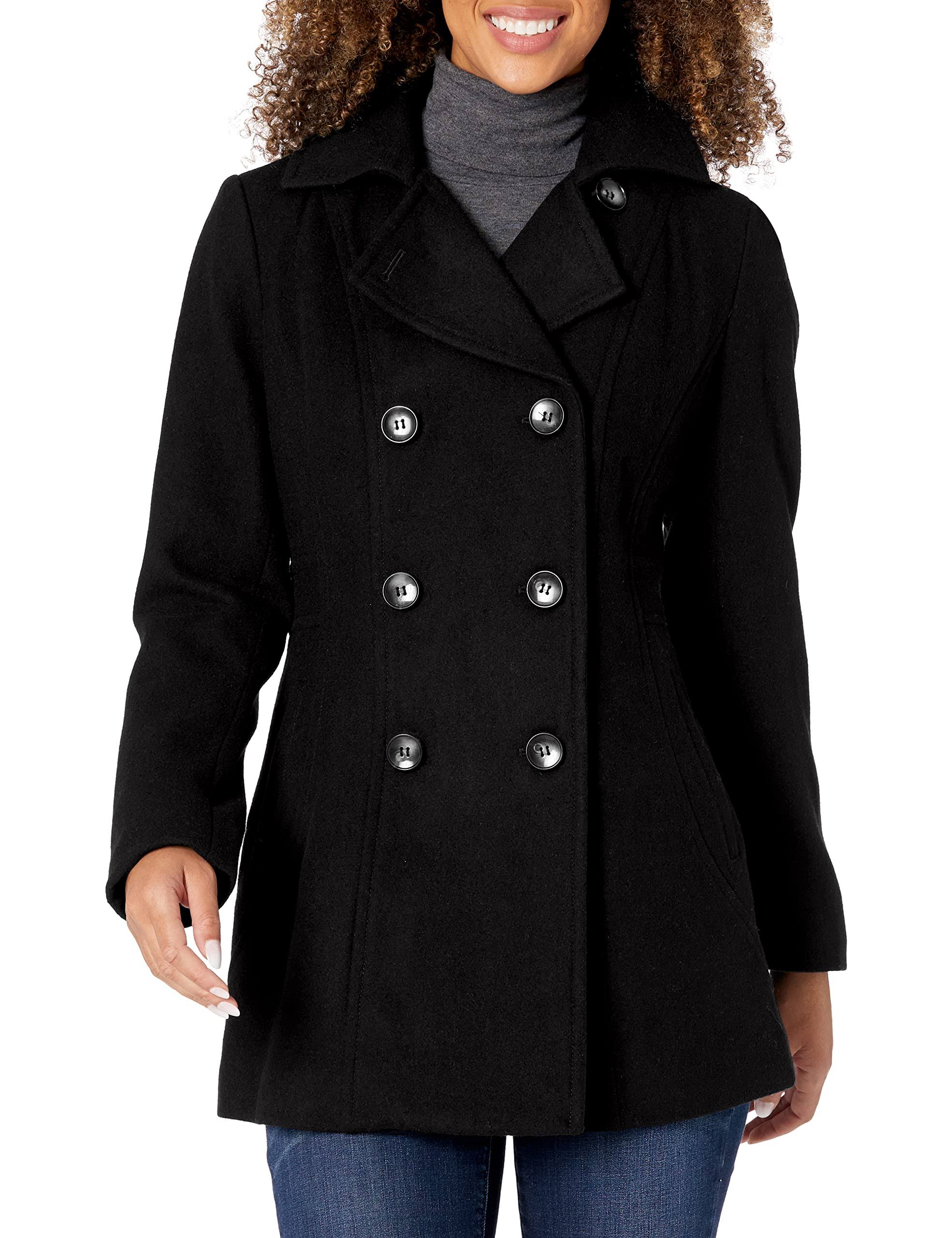 Black Wool-Blend Peacoat Q60546