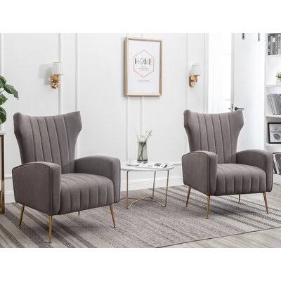 Tufted Wingback Chair Set of 2 Gray Velvet P58630