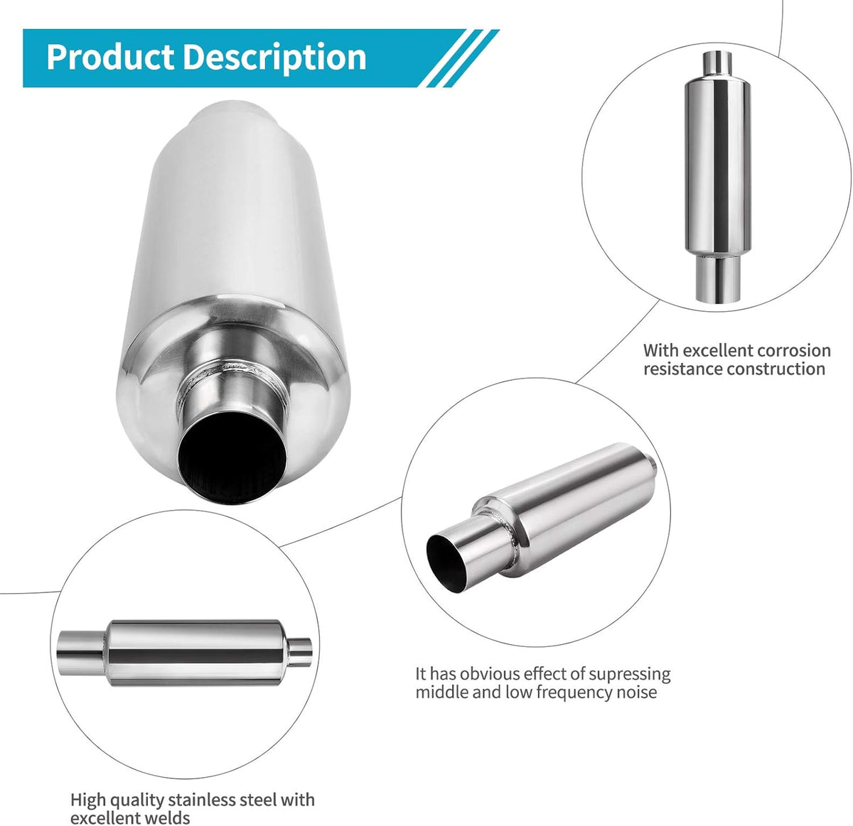 2.5" Inlet 4" Outlet Stainless Steel Muffler, 21.5" Overall Length, Pack of 2 G834417