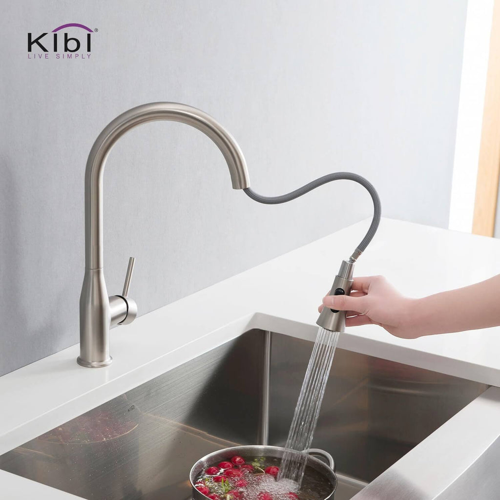 Chrome Pull Out Single Level Kitchen Faucet with Sprayer and Soap Dispenser C37756