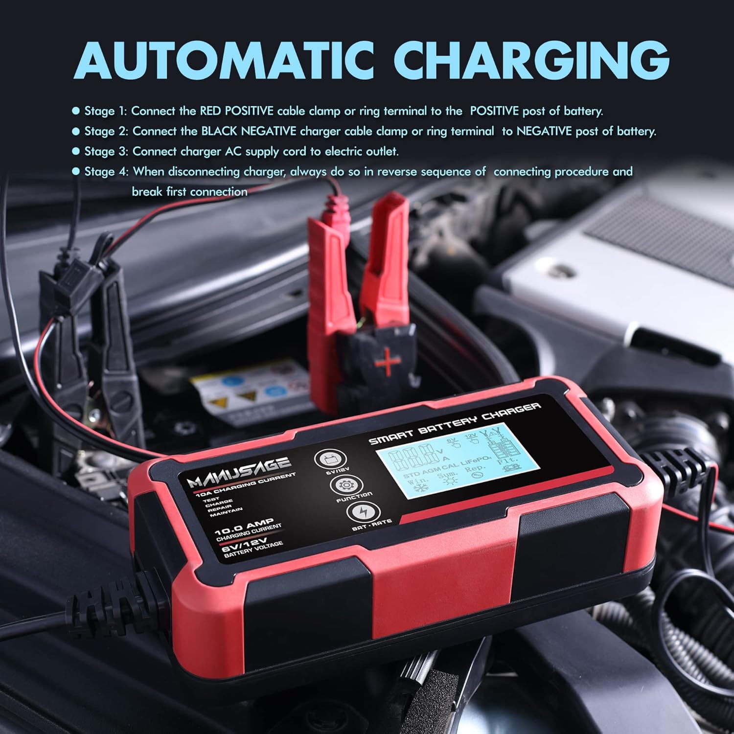 10-Amp 6V and 12V Portable Battery Charger A3046