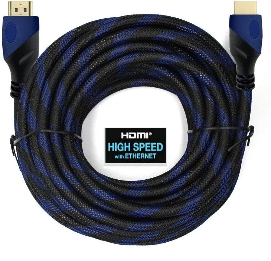 Braided Nylon HDMI Cable with Ferrite Core Blue 100 Feet Pack of 2 Z861624