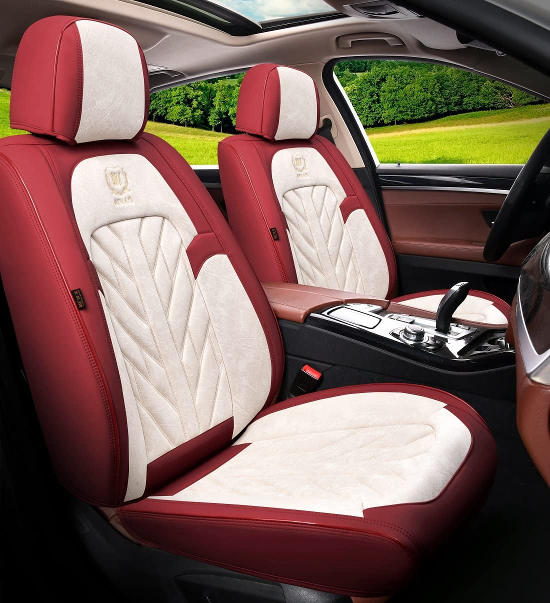 Pink-White Universal 5-Seater Full Set Car Seat Covers P5078