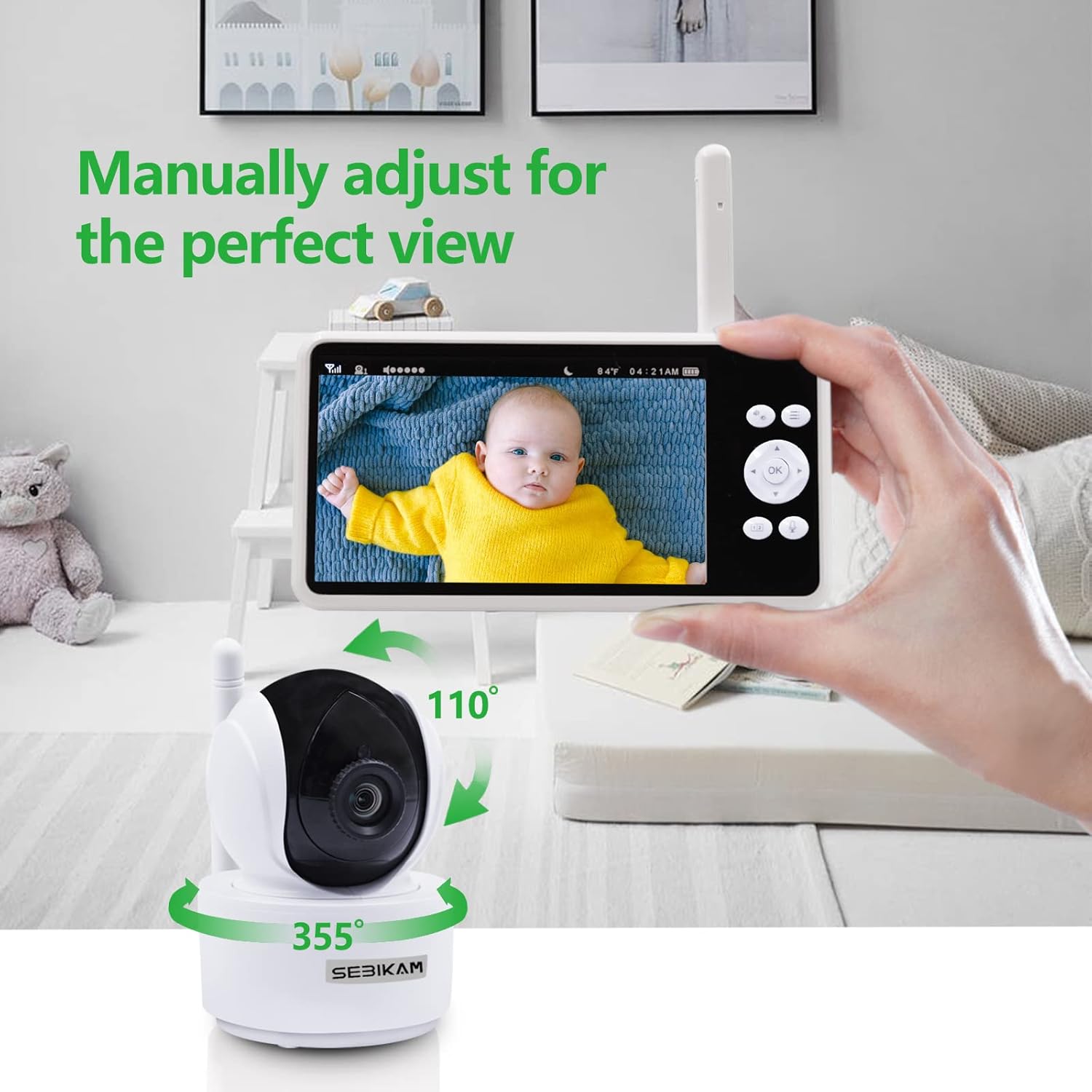 Video Baby Monitor with 1080P Camera and Audio, No WiFi, 1000ft Range Night Vision 5 HD Screen, Pan Tilt Zoom Camera, 2Way Audio, Room Temperature, Motion/Sound Alert X270490