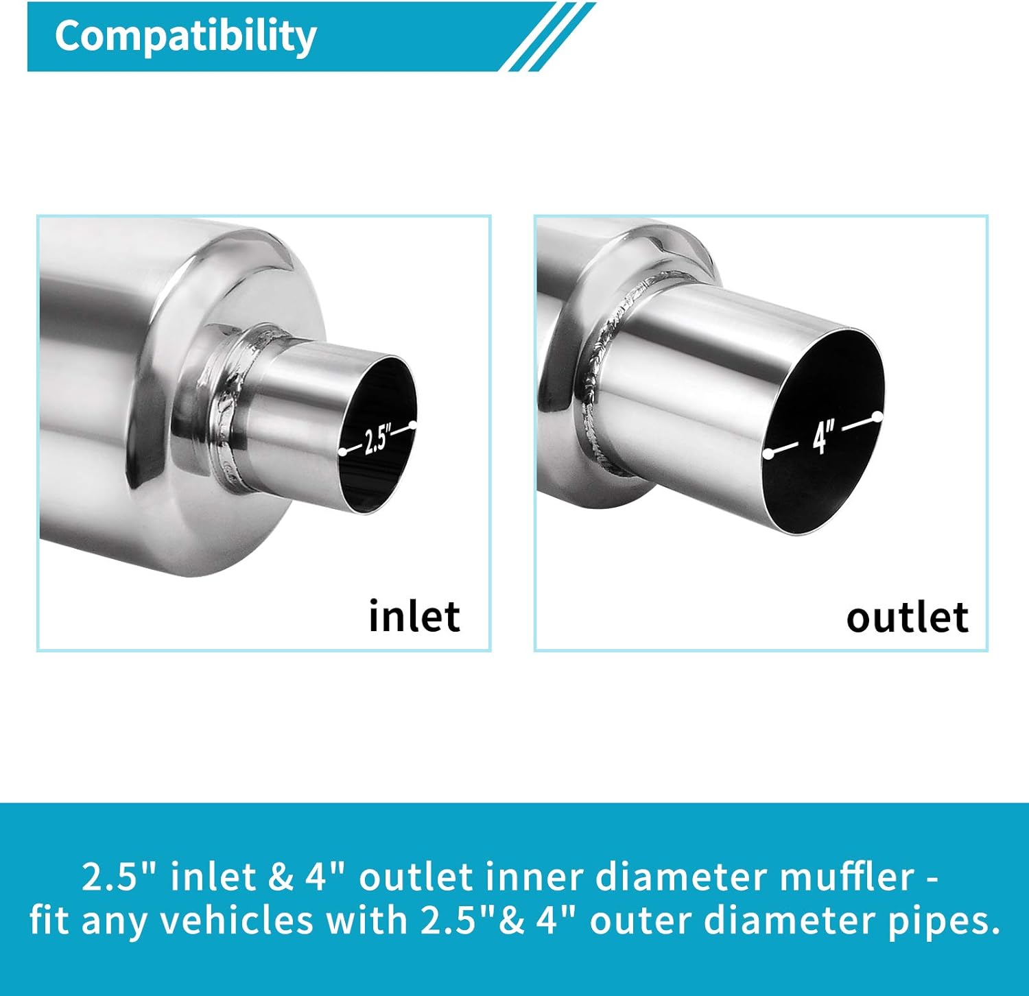 2.5" Inlet 4" Outlet Stainless Steel Muffler, 21.5" Overall Length, Pack of 2 G834417