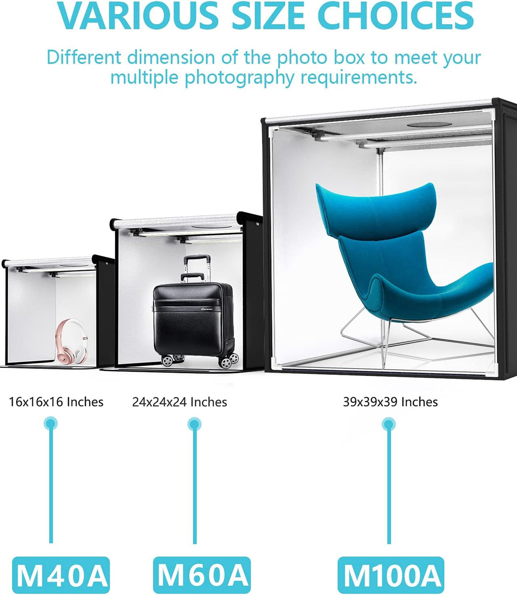 Bi-Color 2600K-8500K Dimmable Photo Light Box with 4 Color Backdrops I912