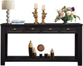 Black 60” Long Console Table with 4 Drawers & Storage Shelf S828302