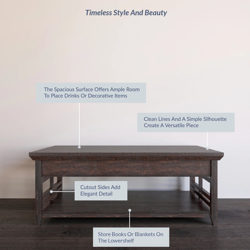 Espresso Wood Coffee Table with Storage Shelf T7035